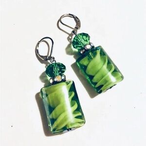 Chic Green Glass Drop Earrings, boutique jewelry, Lucine Designs